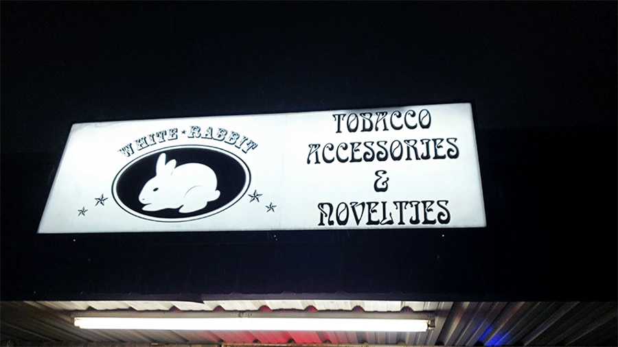 White Rabbit Tobacco Accessories & Novelties Box Sign | Box Sign | Sparks Sign Company