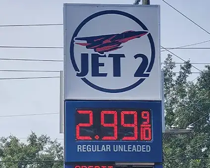 Jet 2 Gas Station Pylon Sign with digital signage | Pylon Signs | Sparks Sign Company
