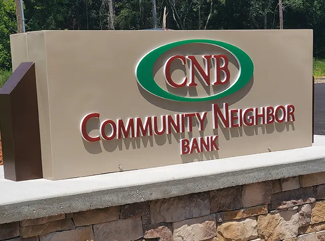 CNB sign installed in daylight | Monument Signs | Spark Sign Company