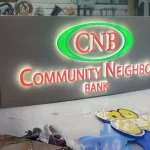 CNB bank sign lighted in build room | Monument Signs | Sparks Sign Company