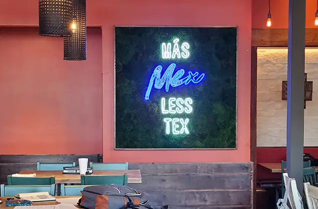 LED neon installed on living wall for Mexican restaurant | Indoor Signage | Sparks Sign Company