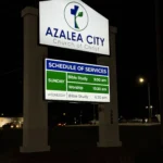 Sparks Sign Company | Azelea City Church of Christ exterior sign at night