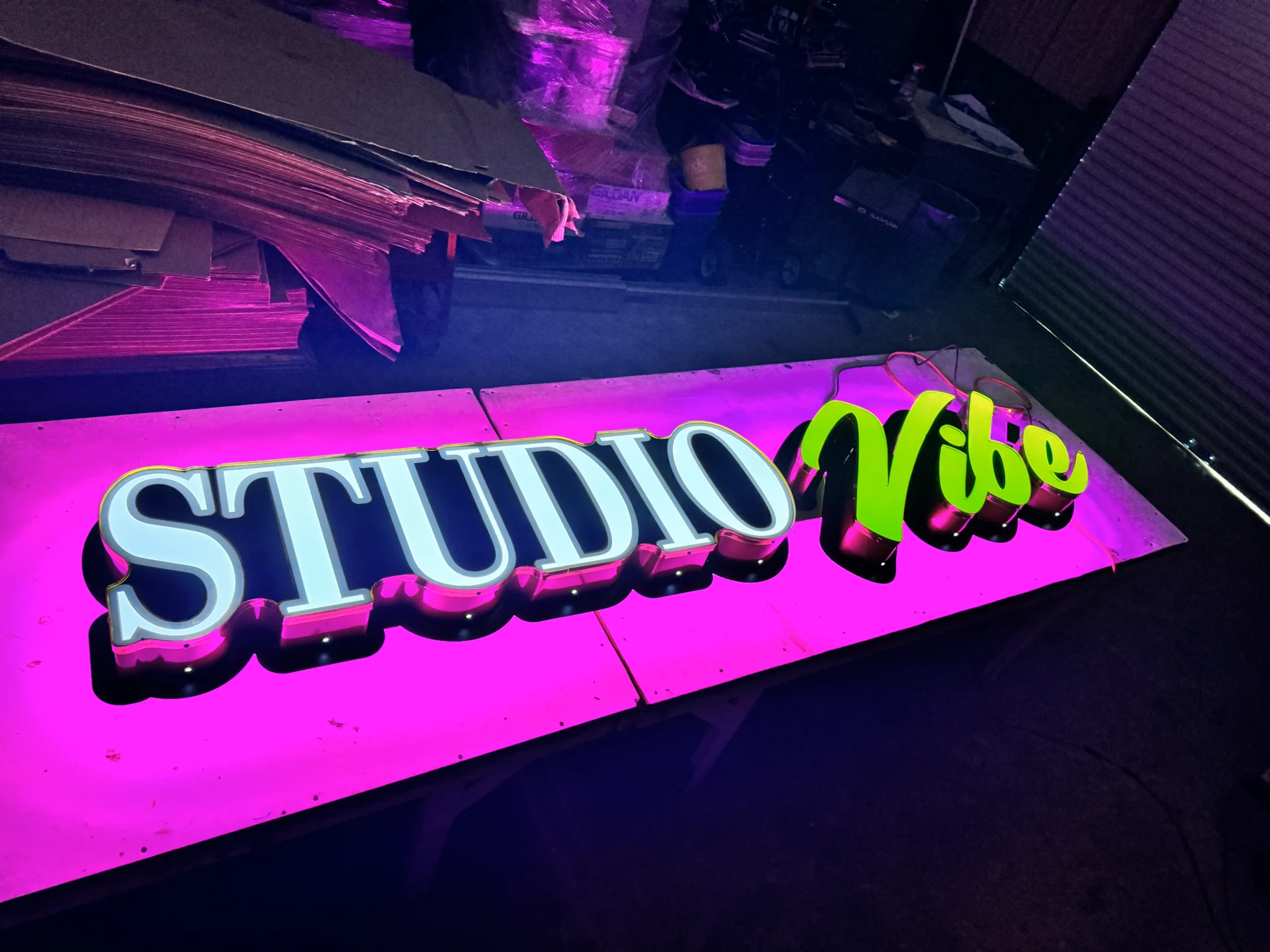 Sparks Sign Company | Studio Vibe exterior sign during build