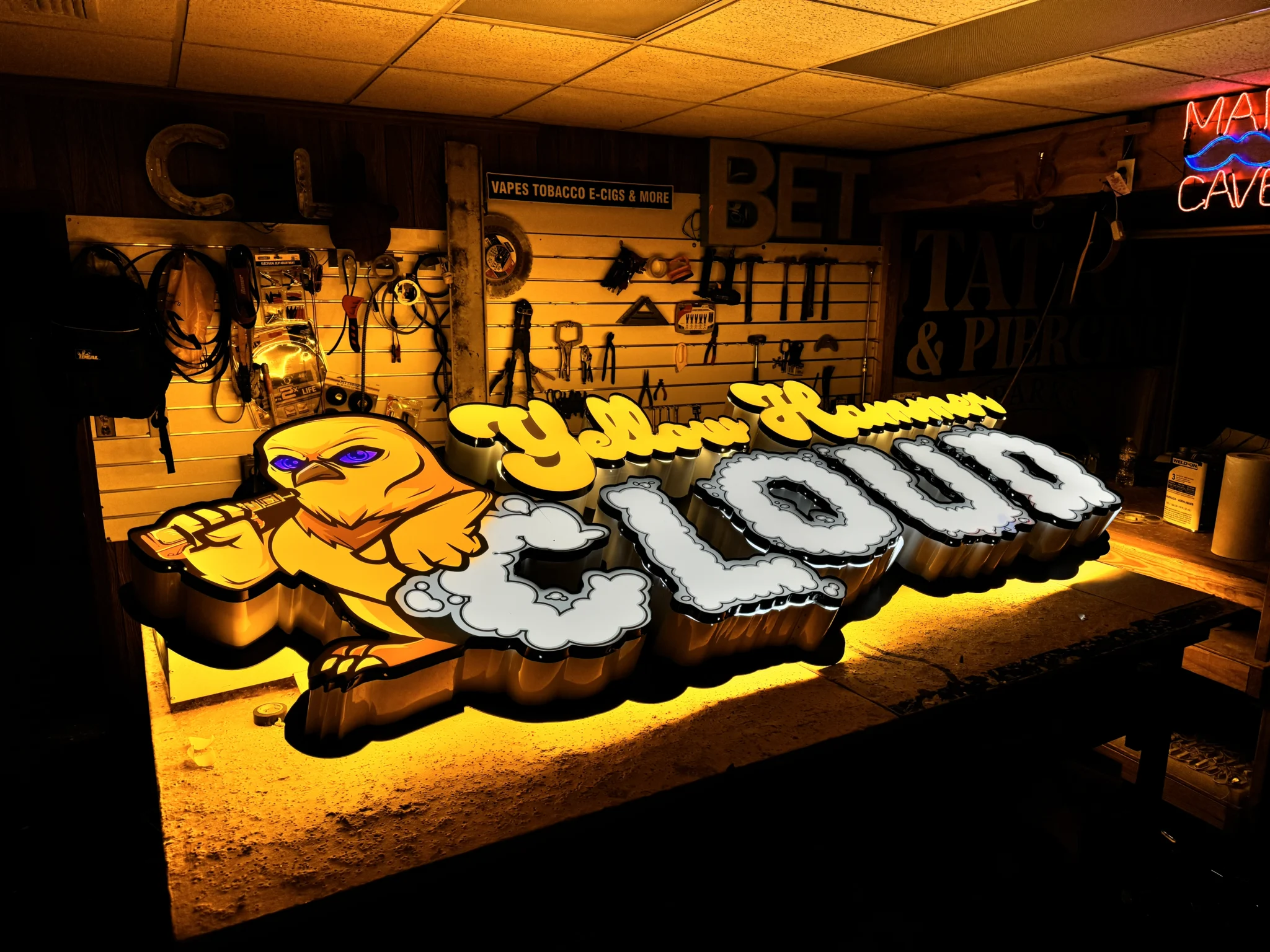 Sparks Sign Company | Yellow Hammer Cloud exterior sign during build